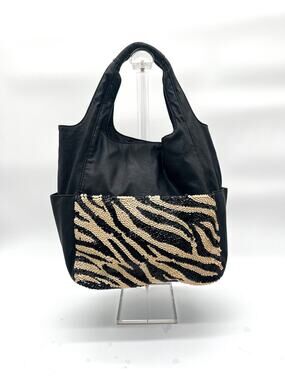 Leather Sequin Hobo Bag, Zebra Animal Print